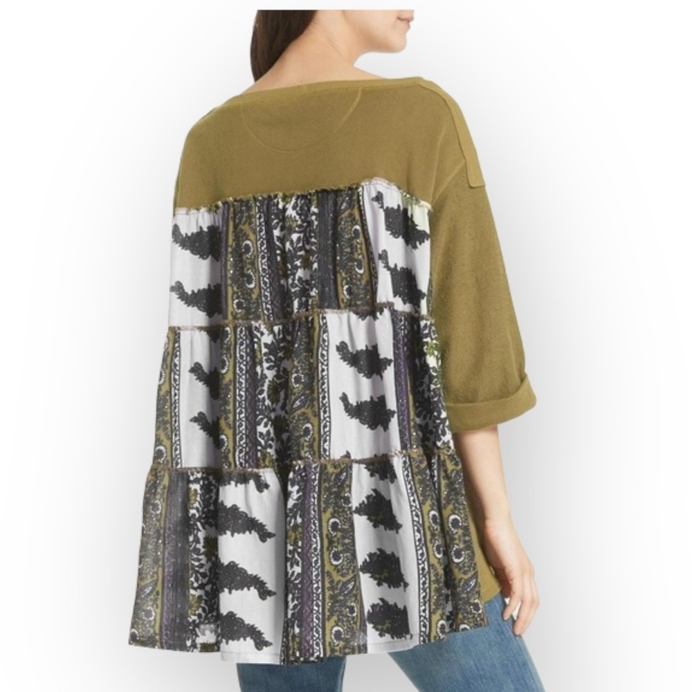 Free People Women's COOL BABY Pull Over Floral Back Top Shirt Henley Mos…